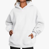 Oversize su nuleistais pečiais Hoodie moteriškas rudeniui storintas Hoodie ilgomis rankovėmis ilga kišenė laisvalaikio patogus gatvės drabužis M white