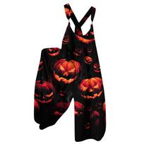 Womens Halloween Print Vintage Style Jumpsuit Overalls Non Adjustable Straps Loose Fit One Piece Pants S black