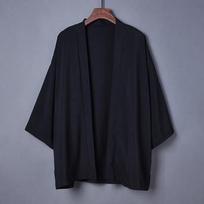 Vyriški japoniški kimono marškinėliai, laisvalaikio atviro dygsnio lengvi yukata madingi juodi megztiniai su 3/4 rankovėmis vasaros atostogoms M gray