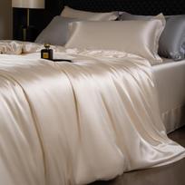 Prabangus dvipusis šilko keturių dalių naktinis antklodės komplektas - Natūralaus šilko ir Tencel patalynė 1.2m Bed Sheet Set: Duvet 150x200cm black