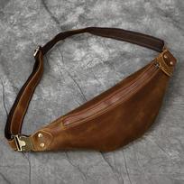 Retro Crazy Horse Leather Fanny Pack, Simple And Fashionable Leather Messenger Bag, Multi-Functional Breast Bag, The Same For Men And Women gray