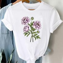 (Asian Size) Short Sleeve Tee Bike Flower Trend 90s Sweet Top Fashion Tshirt Women Clothing Casual Print Lady Female Graphic T-shirt S gray