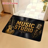 1pc, 2D Flat Printing Music Studio Entrance Mat, Non-Slip Machine Washable Easy Clean Polyester Carpet, Suitable for Home And Outdoor Decor, Ideal for 40X60CM black