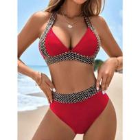 Women Solid Color Tight High Waisted Two Piece Sexy Bikini Swimsuit XXL brown