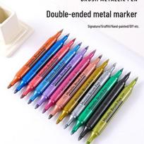 Metallic Dual-tip Acrylic Marker Pen - Waterproof for DIY, Signature, Graffiti, and Painting 12-color Double-headed Metallic Marker blue