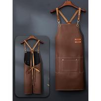 Premium Faux Leather Apron,Heavy Cross Back Straps,Multi Pockets,Unisex,for Cooking,Gardening,BBQ,Cafe,Hair & Nail Work Asian One-size gray
