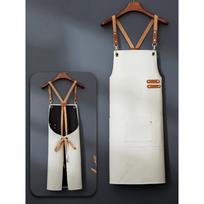 Premium Faux Leather Apron,Heavy Cross Back Straps,Multi Pockets,Unisex,for Cooking,Gardening,BBQ,Cafe,Hair & Nail Work Asian One-size gray