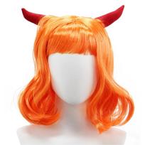 with Bangs Cool Style Curly Wig Gothic Devil Horns Headpiece Punk Faux Ox Horn Demon Wig  for Women orange