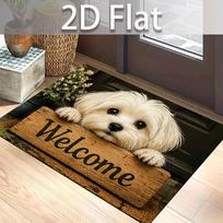 Maltese Dog Welcome Sign Porch Mat White Fur Wooden Plaque Script Print Non Slip  Entrance Rug For Cozy Home Entryway Decor 40X60CM black