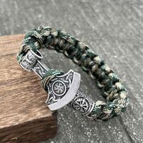 Handmade Norse Axe Slavic Kolovrat Charm Paracord Bracelet Viking Runic Beads Accessories Diy 25cm black