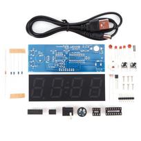 LED Electronic Clock Set Time Week Temp Date Display Electronical Clock Making Experiment Kit USB Powered for Soldering Project mėlyna