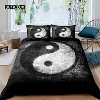 Yin Yang patalynės užvalkalų komplektas Boho Trippy Art Twin antklodės užvalkalas Gossip Tradicinis Ying Yang tema King Size poliesterio antklodės užvalkalas 140x200cm 3pcs gray
