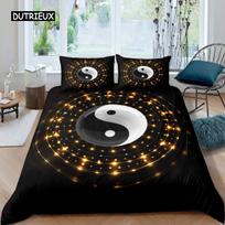 Yin Yang patalynės užvalkalų komplektas Boho Trippy Art Twin antklodės užvalkalas Gossip Tradicinis Ying Yang tema King Size poliesterio antklodės užvalkalas EU single(135x200cm) black