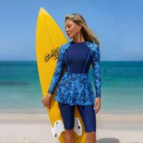 Women S Long Sleeve Sun Protection Conservative Split Skirt Style Plus Size Swimsuit S yellow