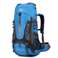 Tarpvalstybinis 70L atsparus vandeniui žygio ir alpinizmo kuprinė 56-75L dangaus mėlyna spalva