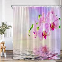 Zen Dušo Užuolaidos Juodas Akmuo Žalias Bambukas Lotosas Spa Žvakė Violetinė Orchidė Natūralus Lapas Vonios Užuolaida Meditacijos Vonia Dekoras W60H190(CM)-1 Pcs