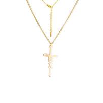 Jesus Cross Pendant Necklace for Women Men Stainless Steel Neck Chains Religious Christian Savior Faith Jewelry Gifts 60cm beige