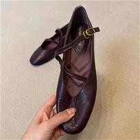 Plokštieji Batai Moteriški Retro Padas Odiniai Baleto 2025 Pavasario Tendencija Sukneliniai Elegantiški Batai Laisvalaikio Seklūs Patogūs 39 ruda