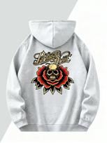 Men's Creative Design Rock Skull Rose Print Plus Size Hooded Sweatshirt 3XL gray