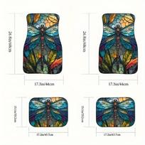 4pcs/Set Dragonfly Pattern Car Floor Mats - Colorful And Cool Design - Universal Fit - Car Interior Accessories 4PCS