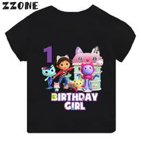 Cute Gabbys Doll House Print Cartoon Girls Clothes 1 2 3 4 5 6 7 8 9 Years Happy Birthday Kids T shirt Funny Baby Boys T-Shirts 130 white