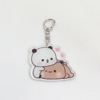 Cute  La bubuDudu Keychain Figure Couple Baby Grey Bear White Panda Key Chain Car Ring Jewelry Gifts Bag Pendant Accessories white