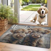 1pc Highland Cow Flannel Mat - Soft, Non-Slip, Machine Washable Home Decor Mat with Adorable Highland Cattle Design for Kitchen, Bedroom, Living Room, 43X120CM white