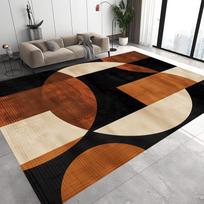Abstraktus apskritimo formos kilimas, degintos oranžinės smėlio spalvos juodas kilimas, modernus minimalistinis skalbiamas grindų kilimėlis 180x200cm(70x78in)