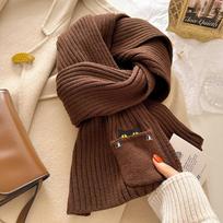 Pocket Embroidered Cat Knitted Scarf For Women Personalized Autumn And Winter Warm Couple Solid Color Warm Woolen Shawl Scarves One Size black