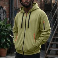 Men's Zip-Up Hooded Jacket with Multiple Pockets Athletic Casual Top for Daily Wear XXXL brown