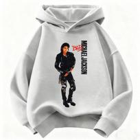 Cool 2026 Kids Hoodie Michael Jackson Print Warm Autumn/Winter Retro-Style Pop Icon Graphic Sweatshirt for Boys and Girls 130 gray