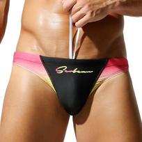 SEOBEAN Men's Gradient Lace-Up Low-Rise Thong Swimwear black