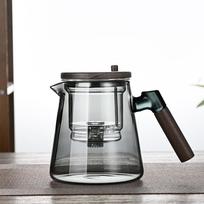 Vieno paspaudimo arbatos atskyrimo filtravimo stiklinis arbatinukas medine rankena arbatos ir vandens atskyrimo vidinis indas arbatinukas su infuzoriaus filtru black