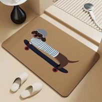 Skater Dachshund Door Mat Small Carpet Cartoon Dog Design with Skateboard Element Anti-slip Rug for Home Decor 43X75CM