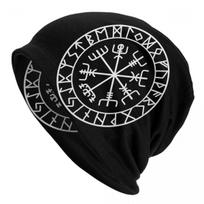 Viking Vegvisir Bonnet Hats Hip Hop Knitted Hat For Men Women Warm Winter Scandinavn Valhalla Odin Rune Skullies Beanies Caps One Size gray