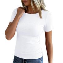 Ladies Slim Bottom T-shirt Fashion Casual Colour Round Neck Pullover Short Sleeve Top L white