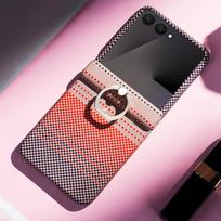 Gradient Rainbow Pattern Spring Hinge Finger Ring Holder Case For Samsung Z Flip 7 flip7 fe Galaxy Z Flip 6 5 Protective Cover Galaxy Z Flip7 raudona