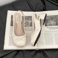 Vintage Pearl Kink Thick Heel Baotou Sandals Fairy Single Shoes with Skirt Mary Jane Shoes 40 smėlis