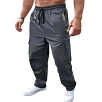 Mens Casual Cargo Pants with Zipper Pockets Drawstring Waist Multi Pocket Loose Fit Breathable Athletic Workout Trousers XXL black