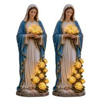 Mergelės Marijos Sodo Šviestuvas, Lauko Marijos Statula su LED Šviečiančia Rože, Palaimintosios Motinos Figūrėlė Katalikiškam Sodui, Vejai, Verandai Dekoroti, Atminimo Dovana 2pcs