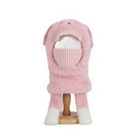 Kids Hat With Face Guard Scarf Plush Inner Lining Solid white
