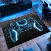 VIKAMA Neon Gaming Controller Rug Anti-Slip Computer Chair Floor Mat Bedroom E-sports Room Carpet Home Decoration 80cm x 120cm blue