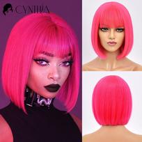 Trumpas Bob perukas Sintetiniai perukai moterims Juoda Ombre Raudona Blondinė Rožinė Lolita Cosplay Party Natūralūs plaukai karščiui atsparūs Perruque Bob TB2020072-5 white