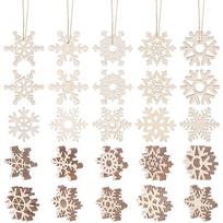 150pcs Wooden Snowflake Pendant Hanging Hollow Wood Slices Ornaments With Cord For Xmas Tree 50mm white