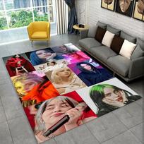 3D Billie Eilish dainininkės žvaigždės kilimas žaidimų kambariui, miegamajam, svetainei, sofai, namų dekoravimui, vaikų žaidimų zonos kilimas, neslystantis grindų kilimėlis 40x60cm black