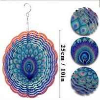 Peacock Feather Metal Wind Spinner 10 Inch Vibrant Blue Green Outdoor Decor for Garden Balcony Yard with 360 Rotating Hook Handcrafted Gift 01A blue