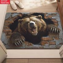 3D Breaking Wall Grizzly Bear Doormat Realistic Brick Hole Wild Animal Novelty Entry Rug 40X60CM black