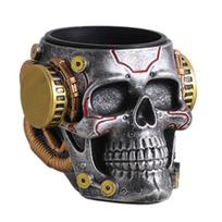 Skull Pen Holder, Spooky Resin Skull Makeup Brush Holder, Multi-functional Desktop Organizer for Home Office, Halloween Decor A