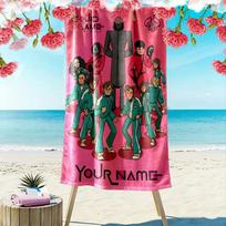 Name Custom Squid Game Poster Print Beach Towel, Large Soft Quick Dry Towel for Beach Camping Swimming 70cmx140cm(27x55inch) black