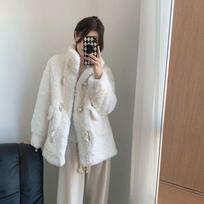 Žiemos laisvalaikio stori šilti dirbtiniai kailiniai moteriški elegantiški kišeniniai minkšti ėrienos kailiniai solidūs viršutiniai paltai pūkuoti, jaukūs, laisvi viršutiniai drabužiai L